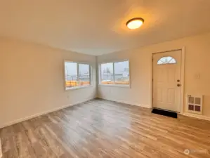 View of the living room from the entry of the dining room