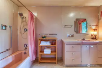 Three of the bathrooms are time capsules of vintage midcentury design.