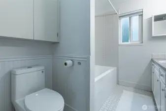 Upstairs full bathroom has been remodeled.