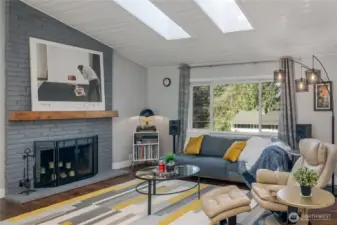 Fireplace w/painted brick hearth