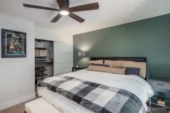 Primary bedroom with ceiling fan
