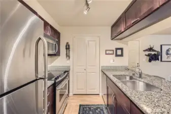 Open concept kitchen. High end Miele, dishwasher, granite countertops, lots of storage with two pantries,