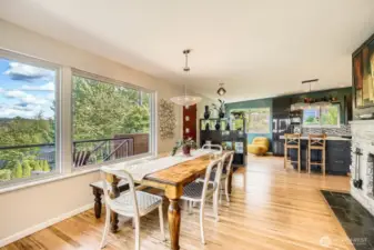 Large, open dining space with lake views
