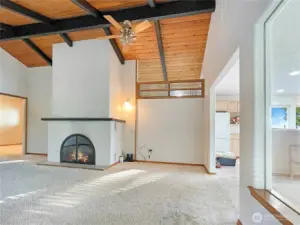 Lounge area with electric fireplace