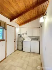 Oversized Laundry room. Maybe part office. With door out to outside.