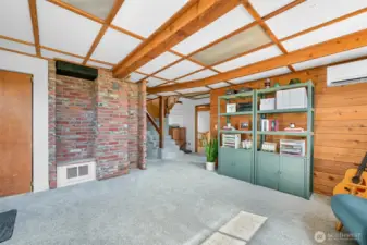 Brick and wood accents add so much charm to the space.