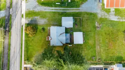 Aerial view of the home and lot.