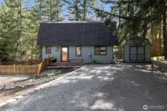 Front view of house and shed