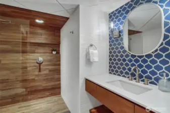 Gorgeous downstairs guest bath remodeled in 2021.