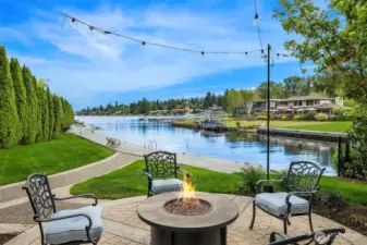 Firepit in front of lake