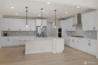 This kitchen offers a lot of counterspace and storage