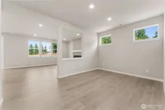 Any sized dining room table will fit in this space. Pictures are for representational purposes only, colors and features may vary.