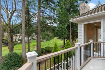 Balcony off bedroom upstairs with golf course