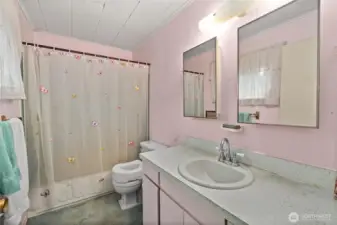 Full bathroom located on the main level. It has a great footprint, and would be easy to update.