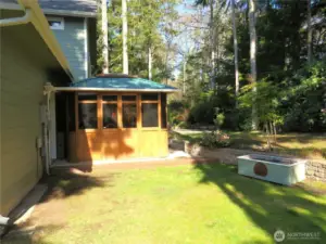 The gazebo has a seven-person hot tub inside.