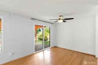 Dining Room with bamboo flooring.