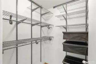 Walk in with updated closet organizers.