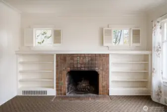 Period piece fireplace and built-ins.
