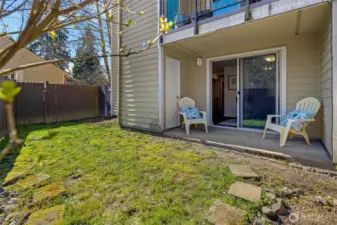 Unit has its own fenced in back yard and patio.