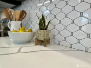 Close up detail of kitchen tile backsplash