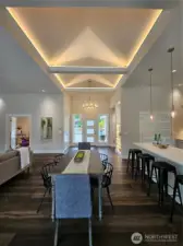 Vaulted ceiling over dining area