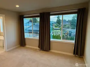 Primary bedroom with south-facing windows providing abundant natural light.