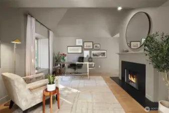 Office On Main; could be bedroom; has fireplace and closet and outdoor entrance