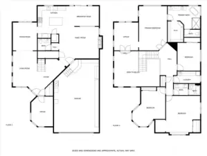 Additional features include crown molding, wainscot, skylights, Hunter Douglas window treatments, updated lighting and security system.