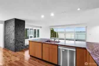 Open sightlines from kitchen to living and dining areas