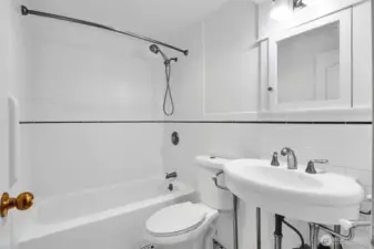 Well-appointed lower-level bath serving the basement living space