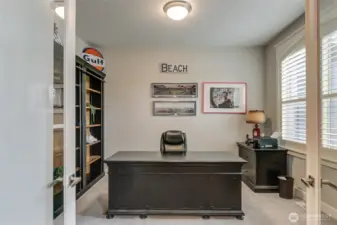 French doors and light from the street in the office