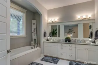 Bath with soaking tub, dual vanity, spa like shower