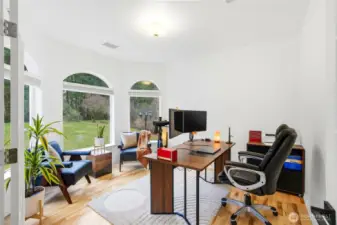The dedicated main-level office provides a quiet and productive work environment. Ideal for remote work, creative pursuits, or focused study time.