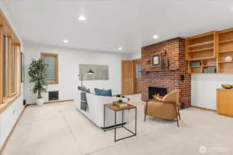 Wood burning fireplace and fresh carpet