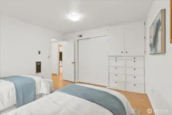 Lots of storage in this bedroom.