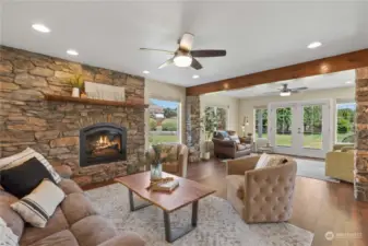 Cozy living room with gas fireplace.