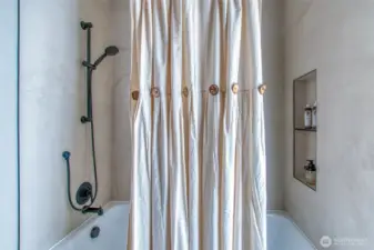 Enjoy the comfort of a 66-gallon soaking tub and the peace of mind of a Schluter shower system with full waterproofing membranes to guard against mold and moisture.