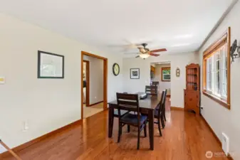 Looking back from living room to large dining area.