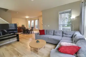 Living room flows to dining room.