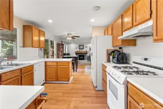 Flow thru kitchen from the DR to the kitchen eating area and the Family Room.