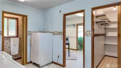 View To Deep Walk-In Pantry, Bonus Room W/ Sliding Glass Door To Bushes And Half Bath