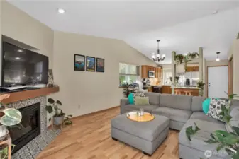 living room with vaulted ceiling