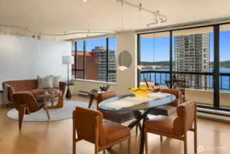 Open dining and living area
