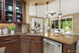 Quartz counters and timeless and beautiful cabinetry.