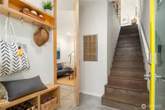 Inviting entry with concrete floors.