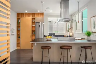 Built-in shelving and huge walk-in pantry.