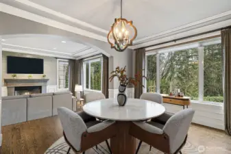 The dining room opens into the living room.