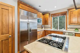 Subzero refrigerator, Wolf stove top and walk-in pantry.