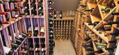 Wine room has plenty of display and storage space.
