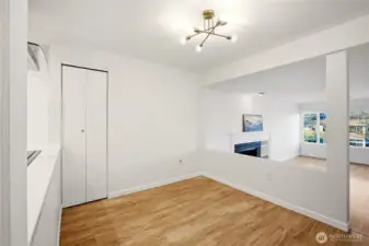 Dining area easily accommodates a table of 8